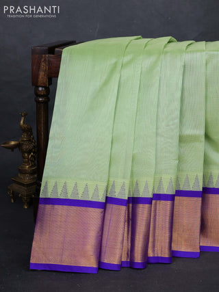 Pista Green & Violet Silk Cotton Saree - Kuppadam