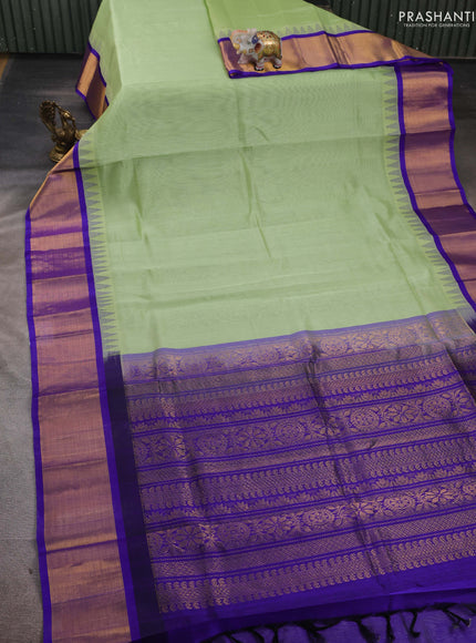 Pista Green & Violet Silk Cotton Saree - Kuppadam