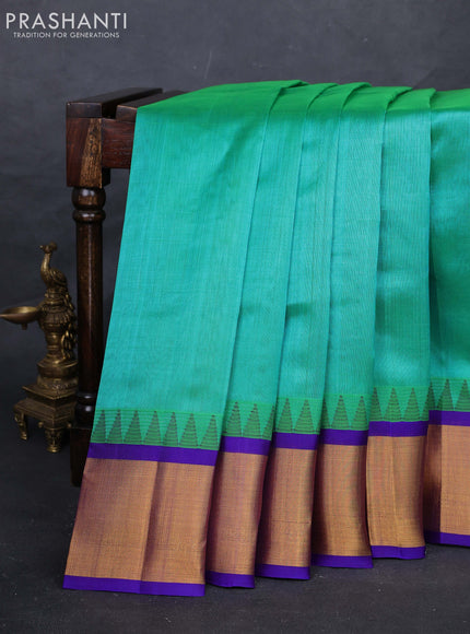 Teal Green & Violet Silk Cotton Saree - Kuppadam