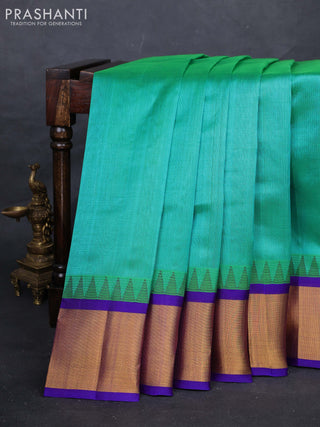 Teal Green & Violet Silk Cotton Saree - Kuppadam