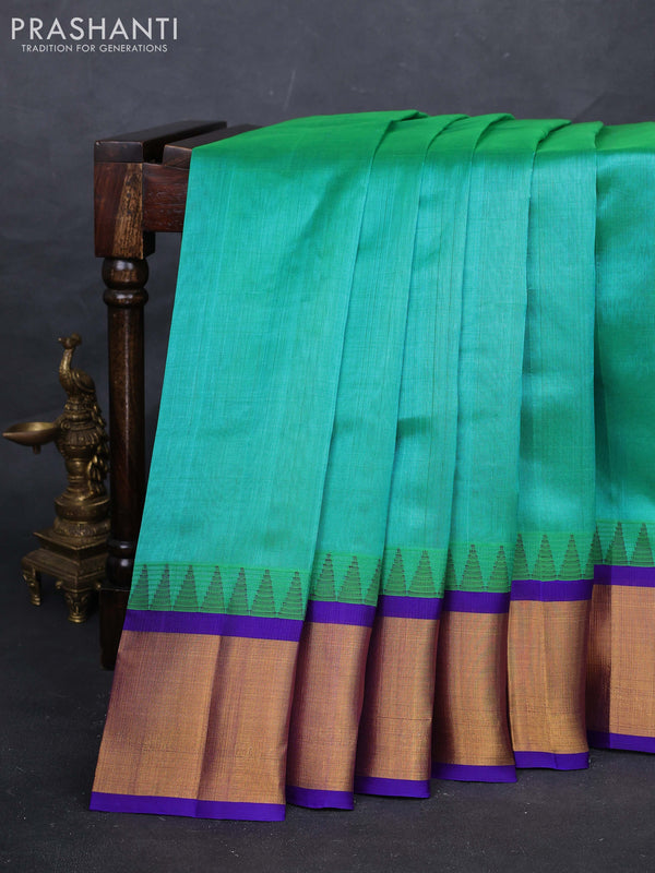 Teal Green & Violet Silk Cotton Saree - Kuppadam