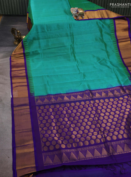 Teal Green & Violet Silk Cotton Saree - Kuppadam