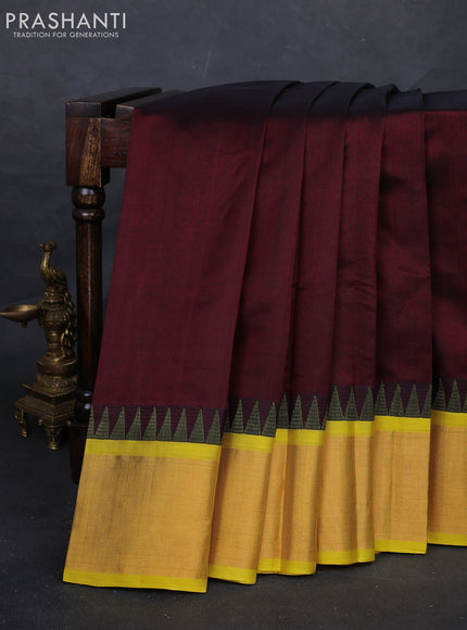 Coffee Brown & Yellow Silk Cotton Saree - Kuppadam