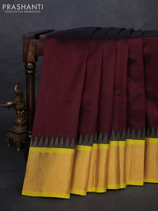 Coffee Brown & Yellow Silk Cotton Saree - Kuppadam