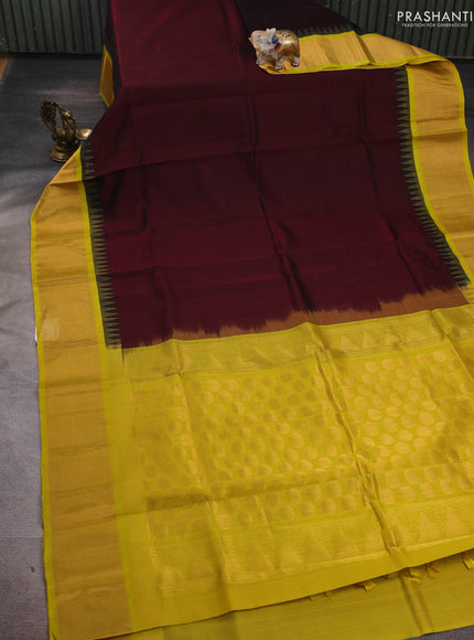Coffee Brown & Yellow Silk Cotton Saree - Kuppadam