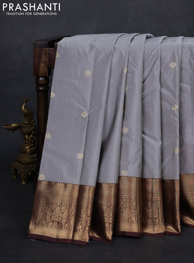 Grey & Coffee Brown Bangalori Silk - Buttas
