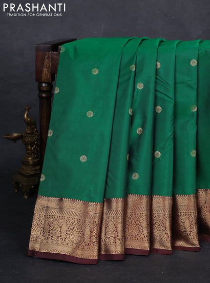 Green & Coffee Brown Bangalori Silk - Buttas