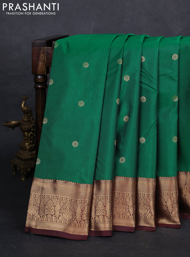 Green & Coffee Brown Bangalori Silk - Buttas