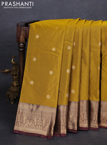 Mustard Yellow & Coffee Brown Bangalori Silk - Buttas