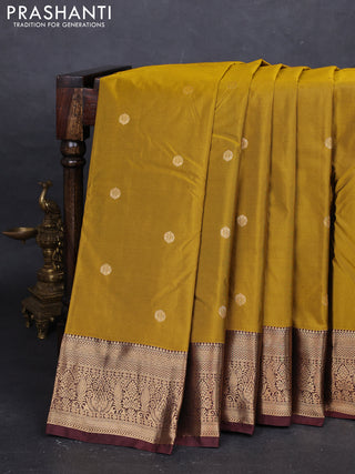Mustard Yellow & Coffee Brown Bangalori Silk - Buttas