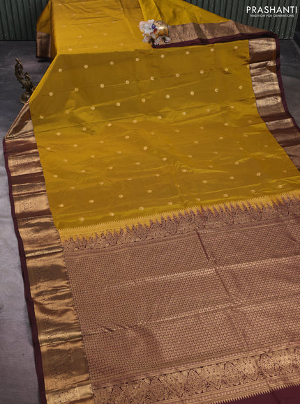 Mustard Yellow & Coffee Brown Bangalori Silk - Buttas