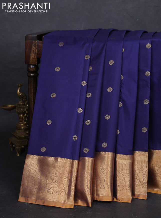 Navy Blue & Sandal Bangalori Silk - Buttas