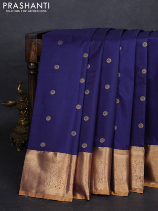 Navy Blue & Sandal Bangalori Silk - Buttas