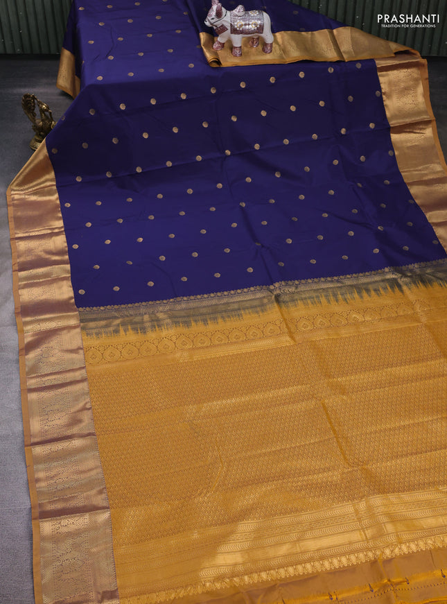 Navy Blue & Sandal Bangalori Silk - Buttas