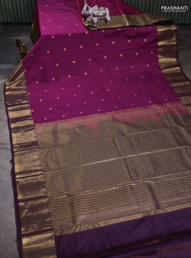 Magenta Pink & Coffee Brown Bangalori Silk - Buttas