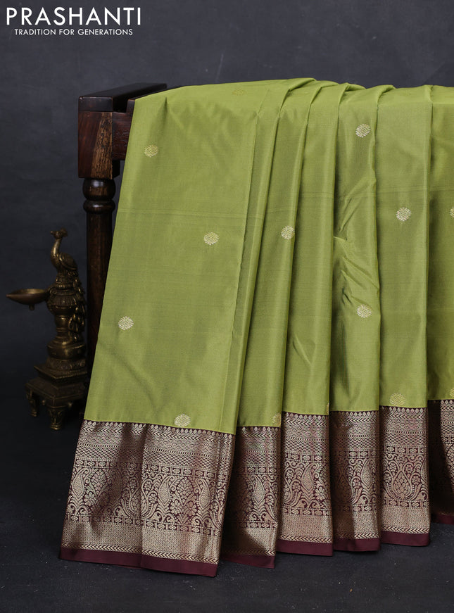 Green & Coffee Brown Bangalori Silk - Buttas
