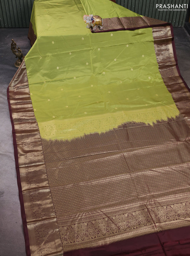 Green & Coffee Brown Bangalori Silk - Buttas
