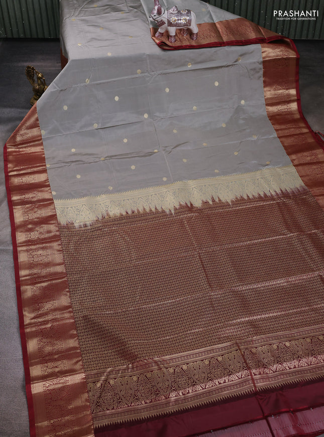 Grey & Maroon Bangalori Silk - Buttas