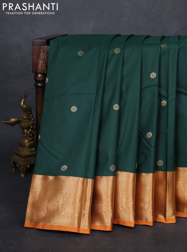 Bottle Green & Orange Bangalori Silk - Buttas