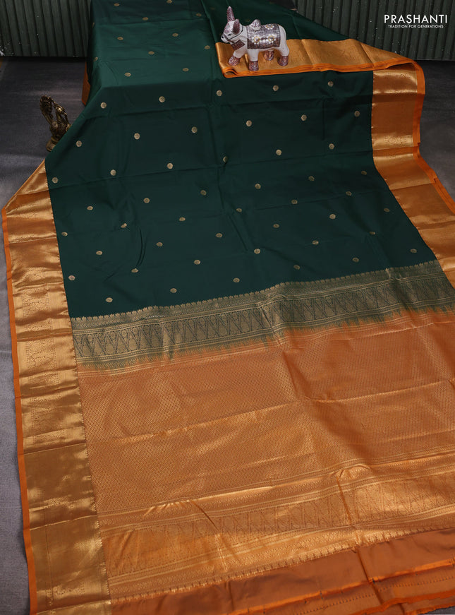Bottle Green & Orange Bangalori Silk - Buttas