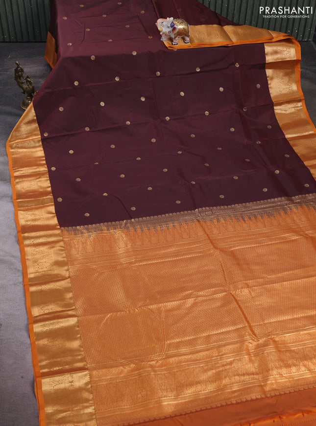 Coffee Brown & Orange Bangalori Silk - Buttas