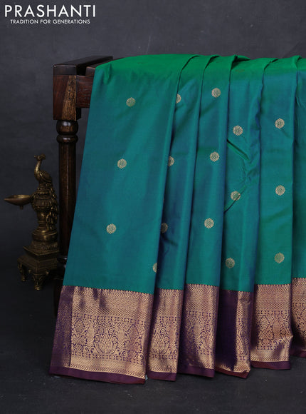 Green & Coffee Brown Bangalori Silk - Buttas