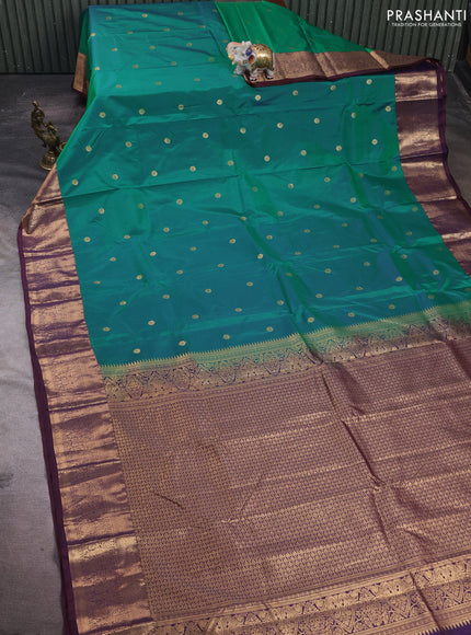 Green & Coffee Brown Bangalori Silk - Buttas