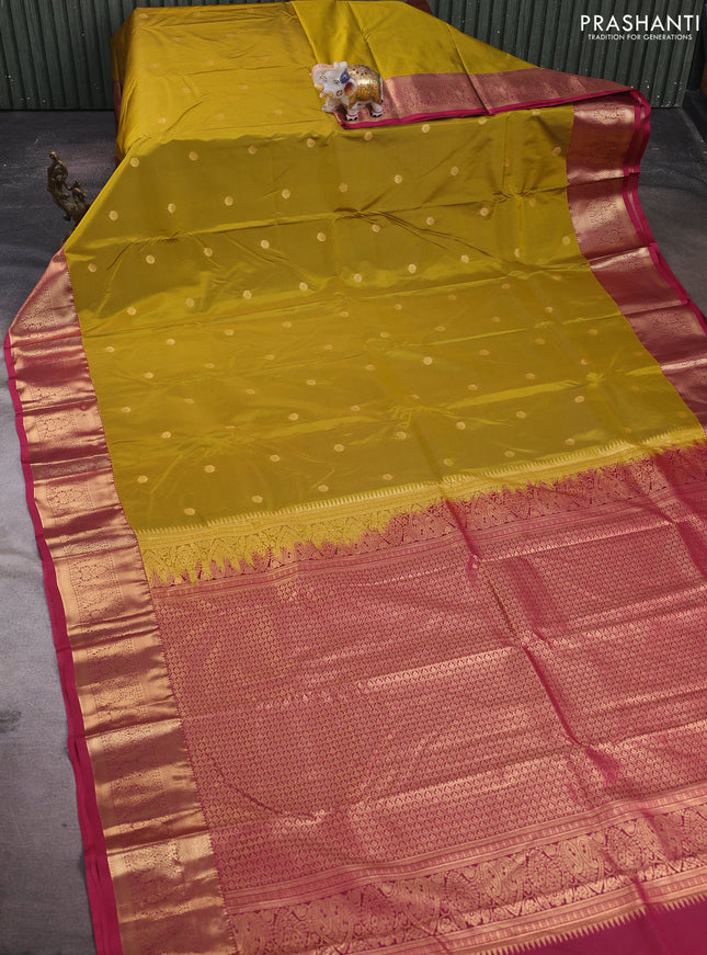 Mustard Green & Magenta Pink Bangalori Silk - Buttas