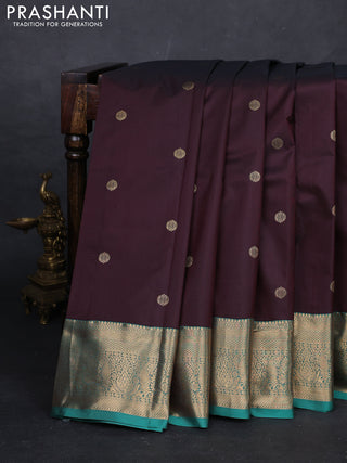 Coffee Brown & Teal Green Bangalori Silk - Buttas