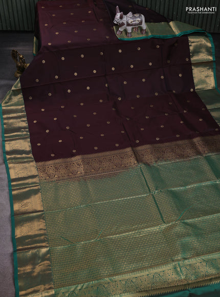 Coffee Brown & Teal Green Bangalori Silk - Buttas