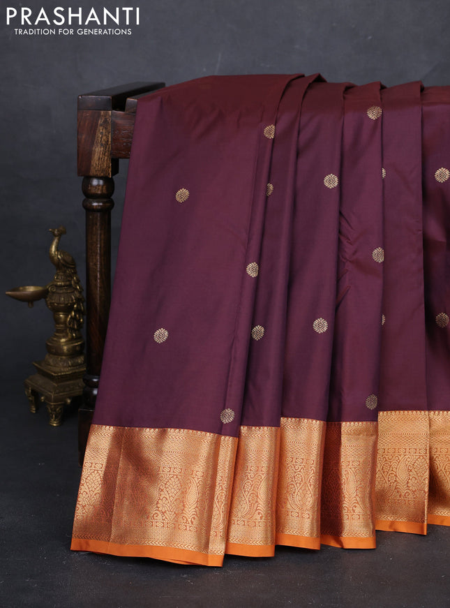 Coffee Brown & Orange Bangalori Silk - Buttas