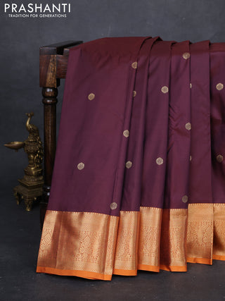 Coffee Brown & Orange Bangalori Silk - Buttas