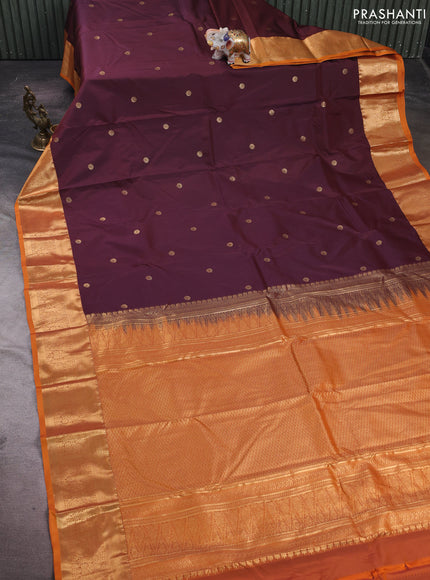 Coffee Brown & Orange Bangalori Silk - Buttas