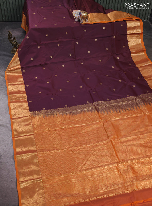 Coffee Brown & Orange Bangalori Silk - Buttas