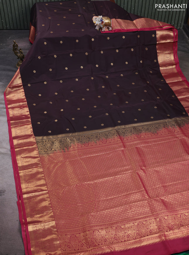 Coffee Brown & Magenta Pink Bangalori Silk - Buttas