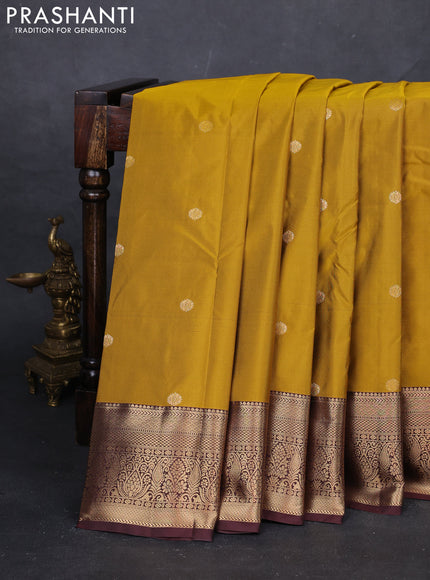 Mustard Yellow & Coffee Brown Bangalori Silk - Buttas
