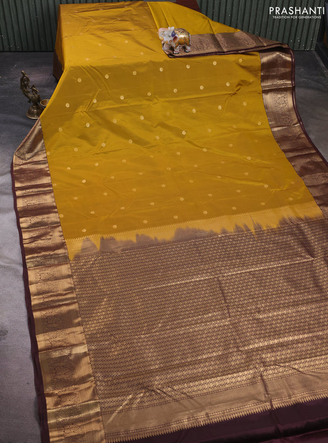 Mustard Yellow & Coffee Brown Bangalori Silk - Buttas