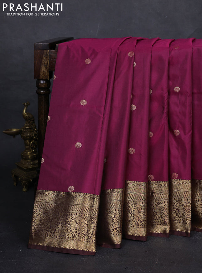 Magenta Pink & Coffee Brown Bangalori Silk - Buttas