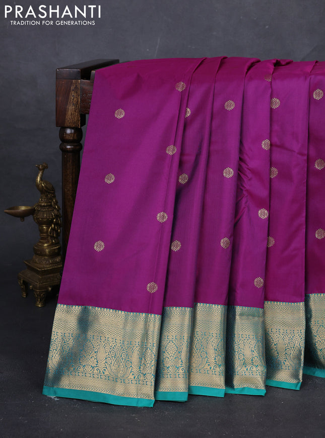 Magenta Pink & Teal Green Bangalori Silk - Buttas