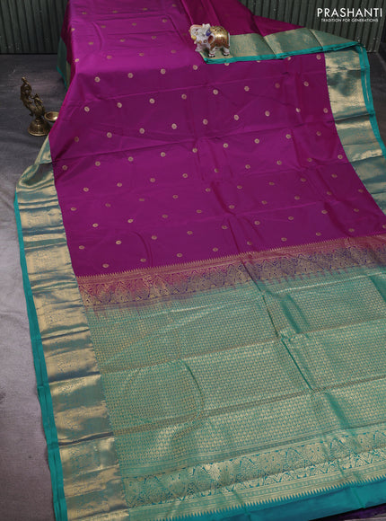 Magenta Pink & Teal Green Bangalori Silk - Buttas