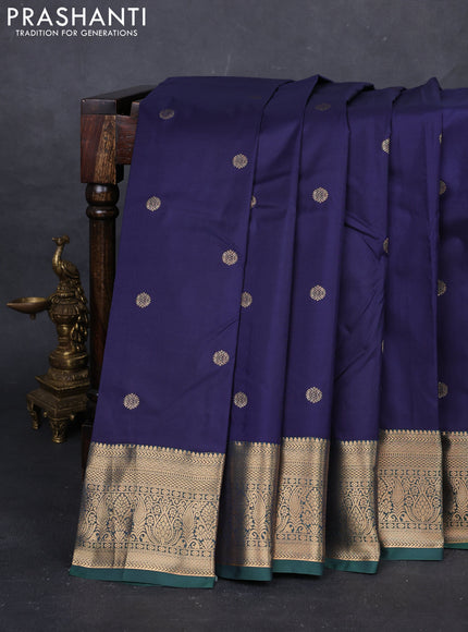 Navy Blue & Bottle Green Bangalori Silk - Buttas