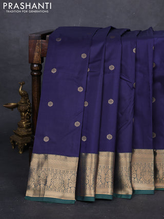 Navy Blue & Bottle Green Bangalori Silk - Buttas