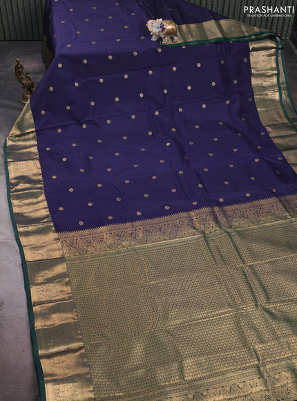 Navy Blue & Bottle Green Bangalori Silk - Buttas