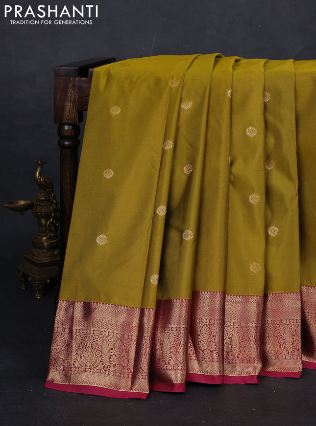 Mustard Green & Maroon Bangalori Silk - Buttas