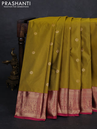Mustard Green & Maroon Bangalori Silk - Buttas