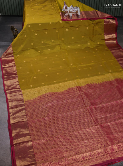 Mustard Green & Maroon Bangalori Silk - Buttas