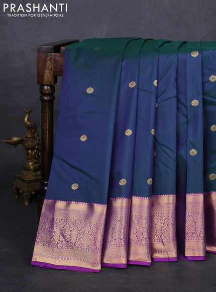 Peacock Green & Purple Bangalori Silk - Buttas