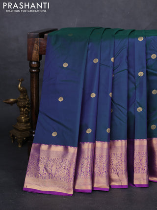Peacock Green & Purple Bangalori Silk - Buttas
