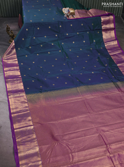 Peacock Green & Purple Bangalori Silk - Buttas