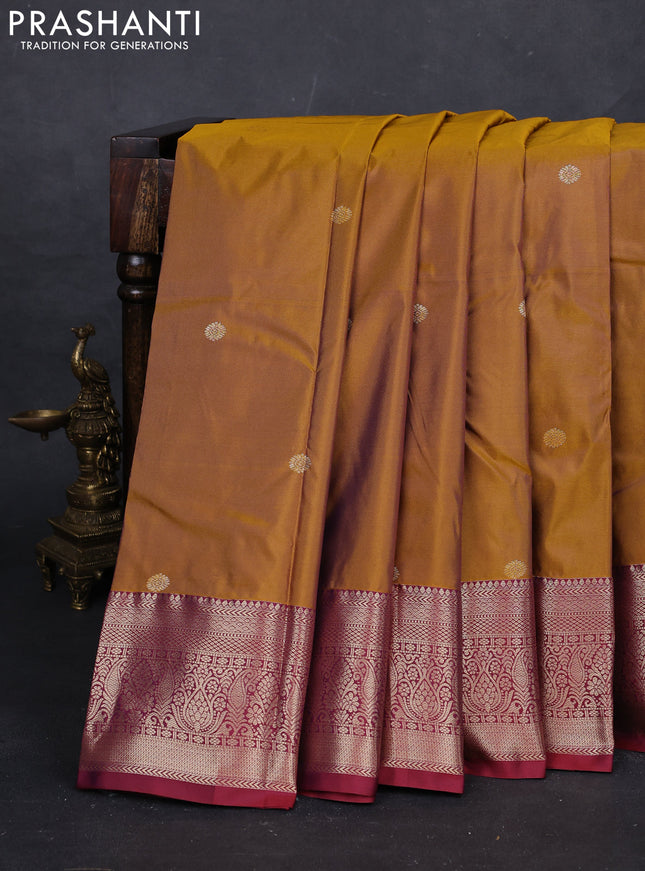 Mustard Yellow & Maroon Bangalori Silk - Buttas